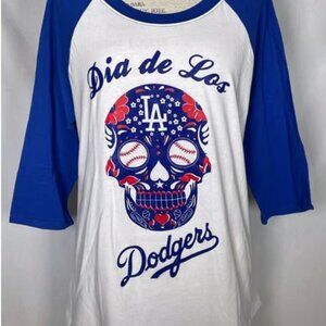 Los Angeles Dodgers Dia De Los Muertos 3/4 Sleeve Baseball Shirt Women's LARGE